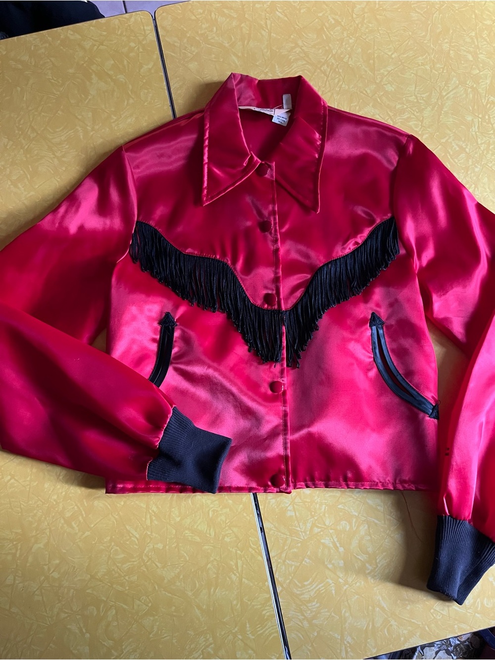 Tony Lama Red Western Bomber Jacket with Black Fringe